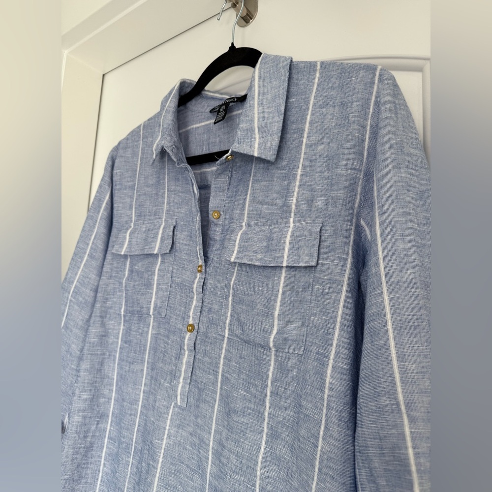 Ellen Tracy Striped Linen Coastal Preppy California Summer Top Size Large - Picture 3 of 9